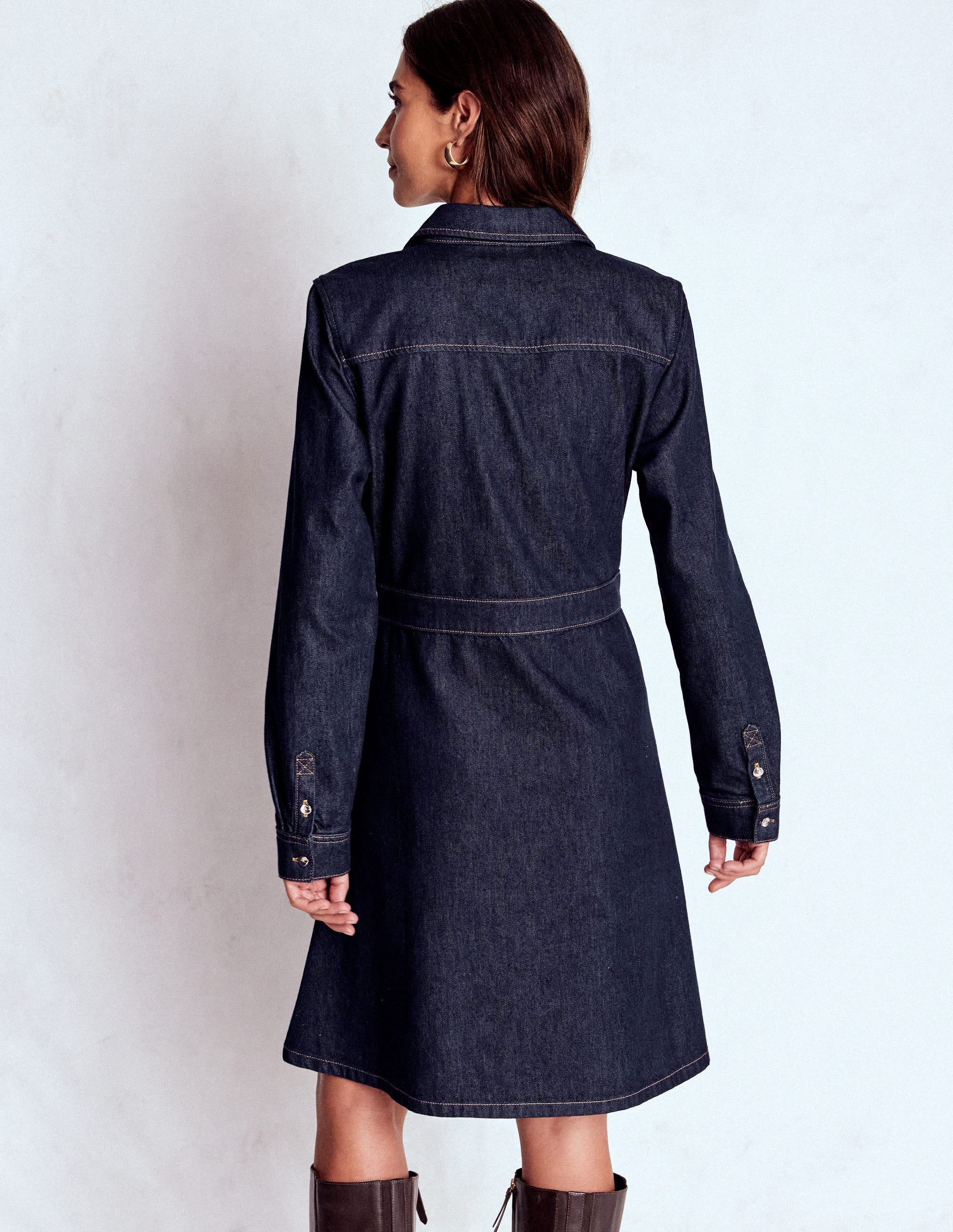 Schwingendes Denim-Hemdblusenkleid-Indigoblau, Denim - Image 3