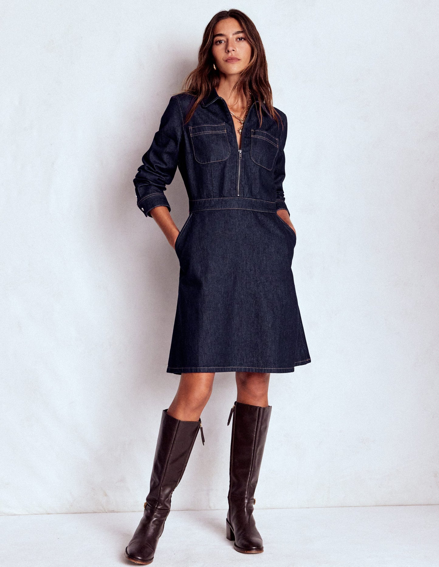 Flippy Kurzes Jeanskleid-Indigoblau, Denim