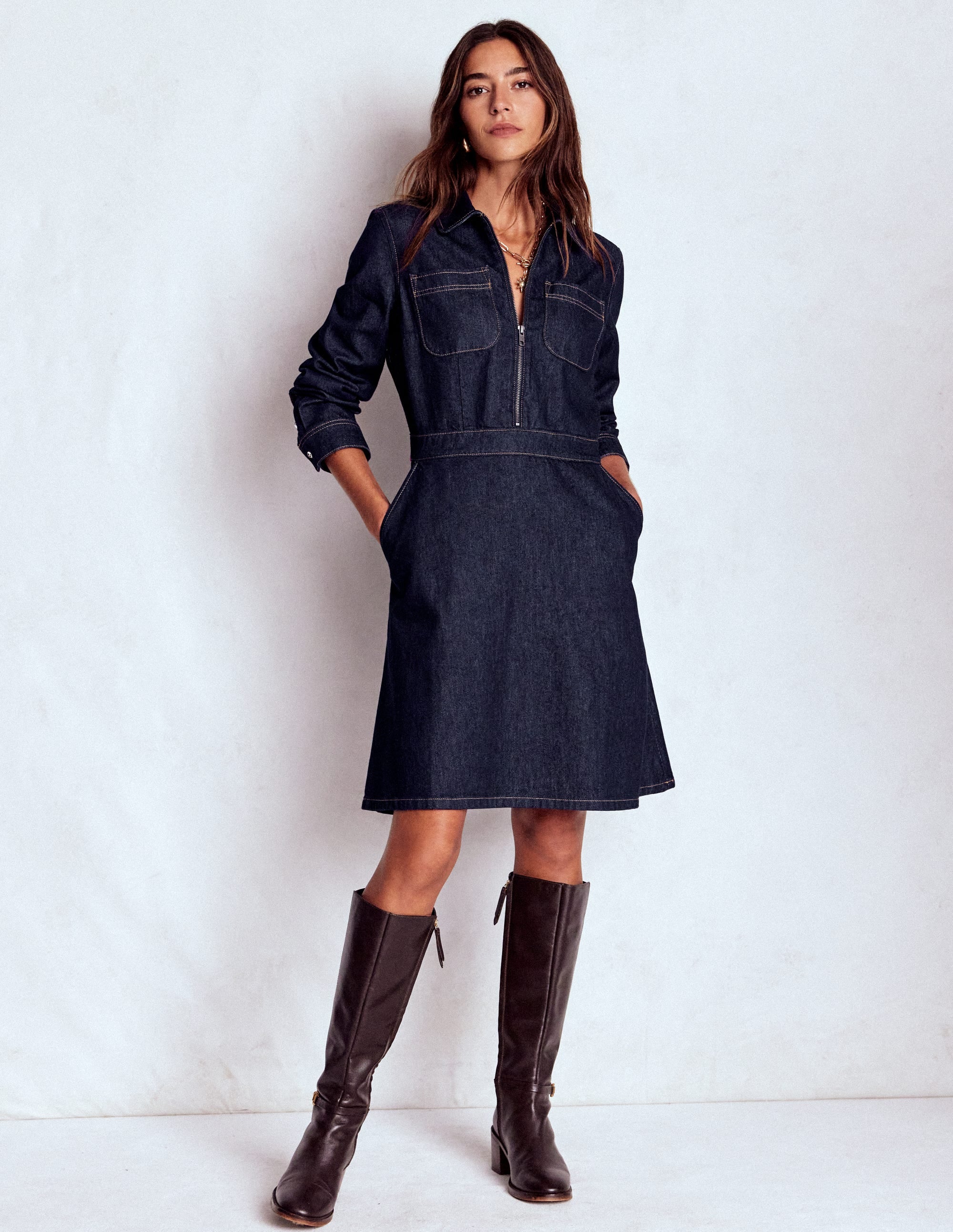 Schwingendes Denim-Hemdblusenkleid-Indigoblau, Denim - Image 4