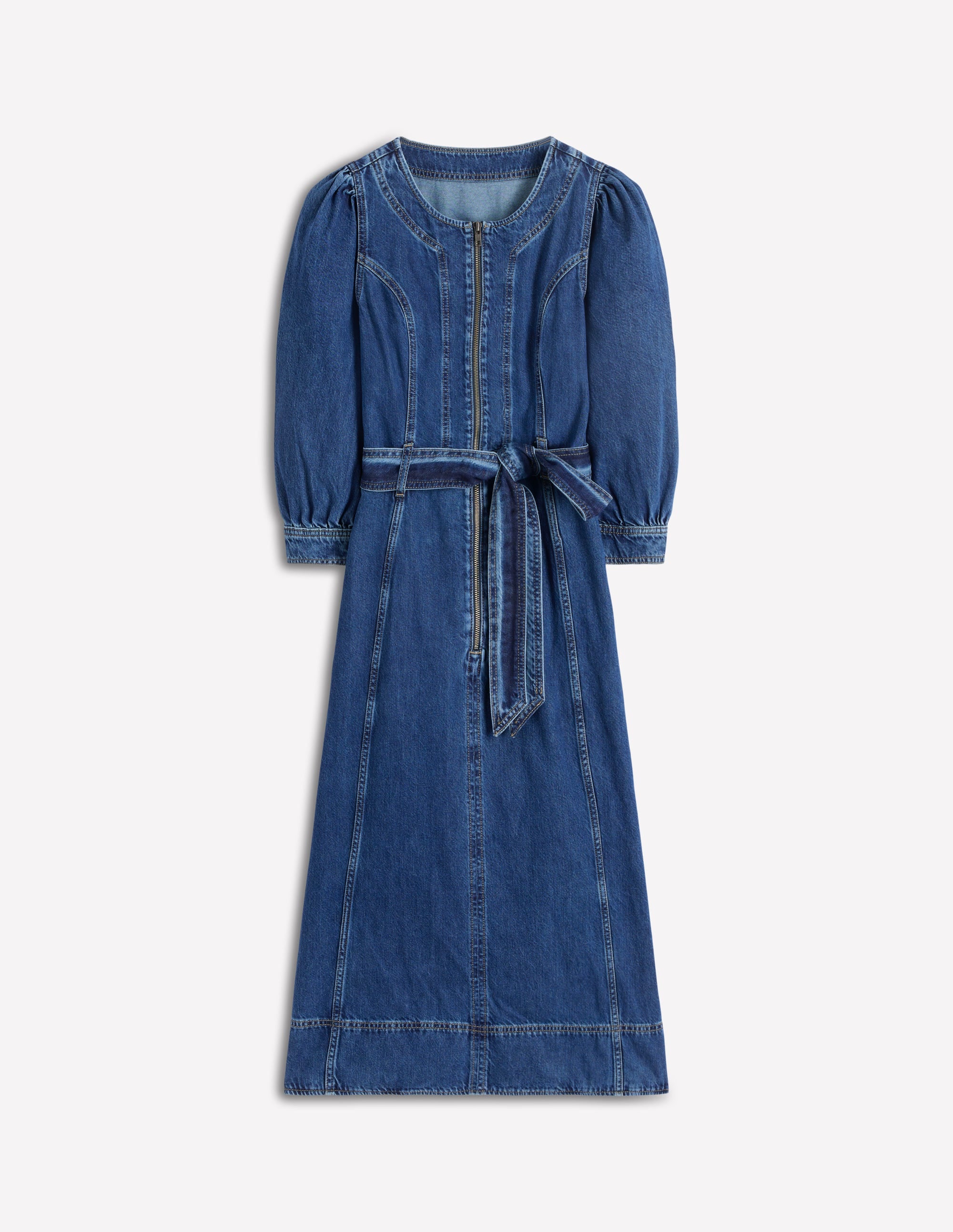 Jeanskleid mit Puffärmeln und Reißverschluss-Dunkle Waschung - Image 5