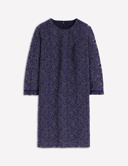 Mini-robe de cérémonie en dentelle-Bleu marine-6