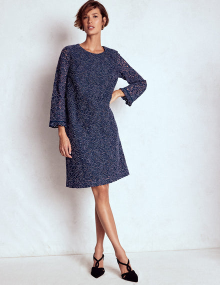 Mini-robe de cérémonie en dentelle-Bleu marine