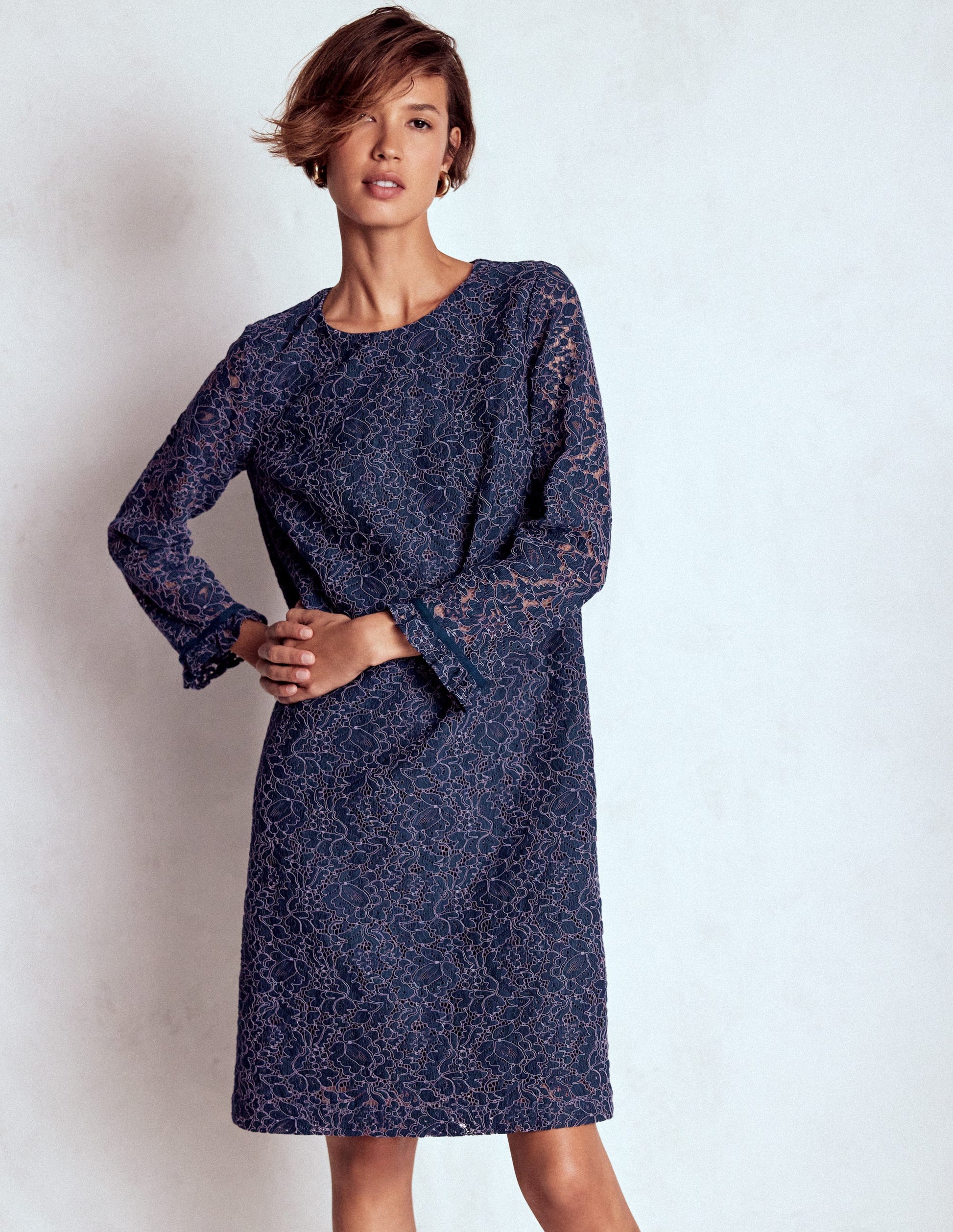 Mini-robe de cérémonie en dentelle-Bleu marine-4