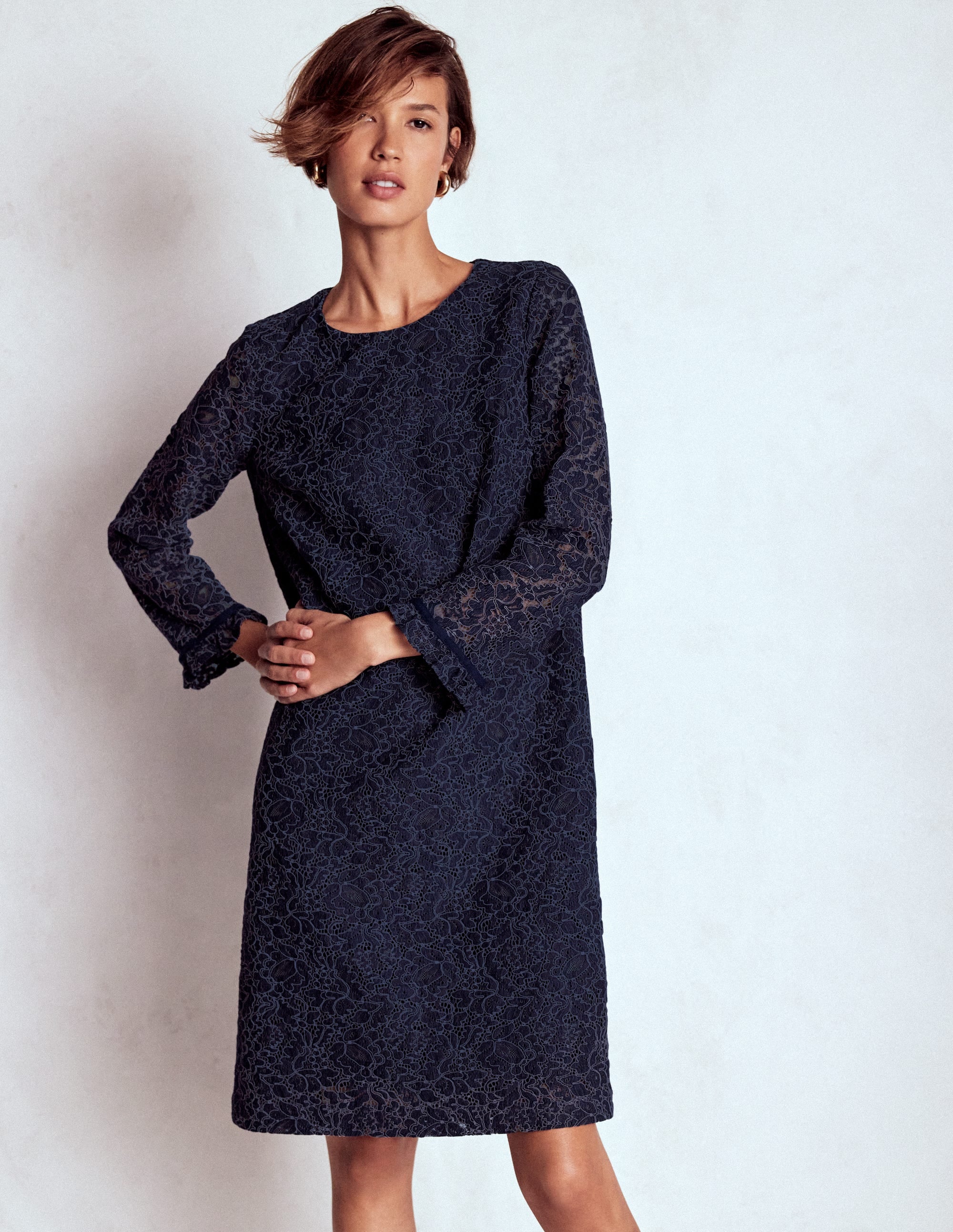 Mini-robe de cérémonie en dentelle-Bleu marine - Image 4