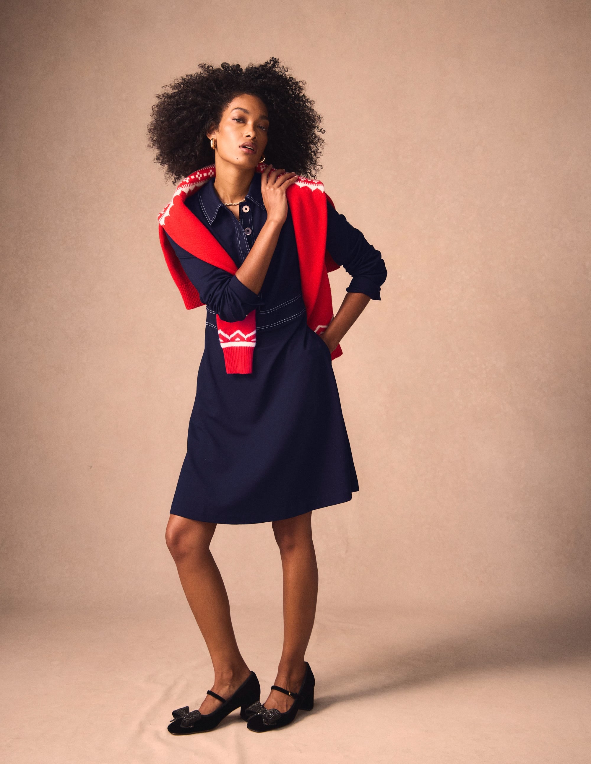 Nicolette Langärmliges Kleid-Marineblau - Image 1