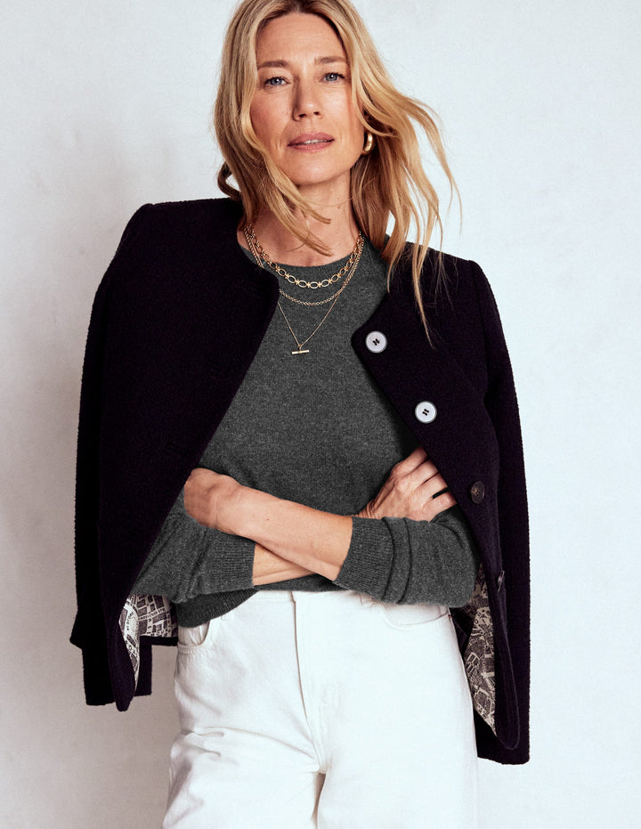 Eva Kaschmirpullover mit Rundhalsausschnitt-Anthrazit Melange