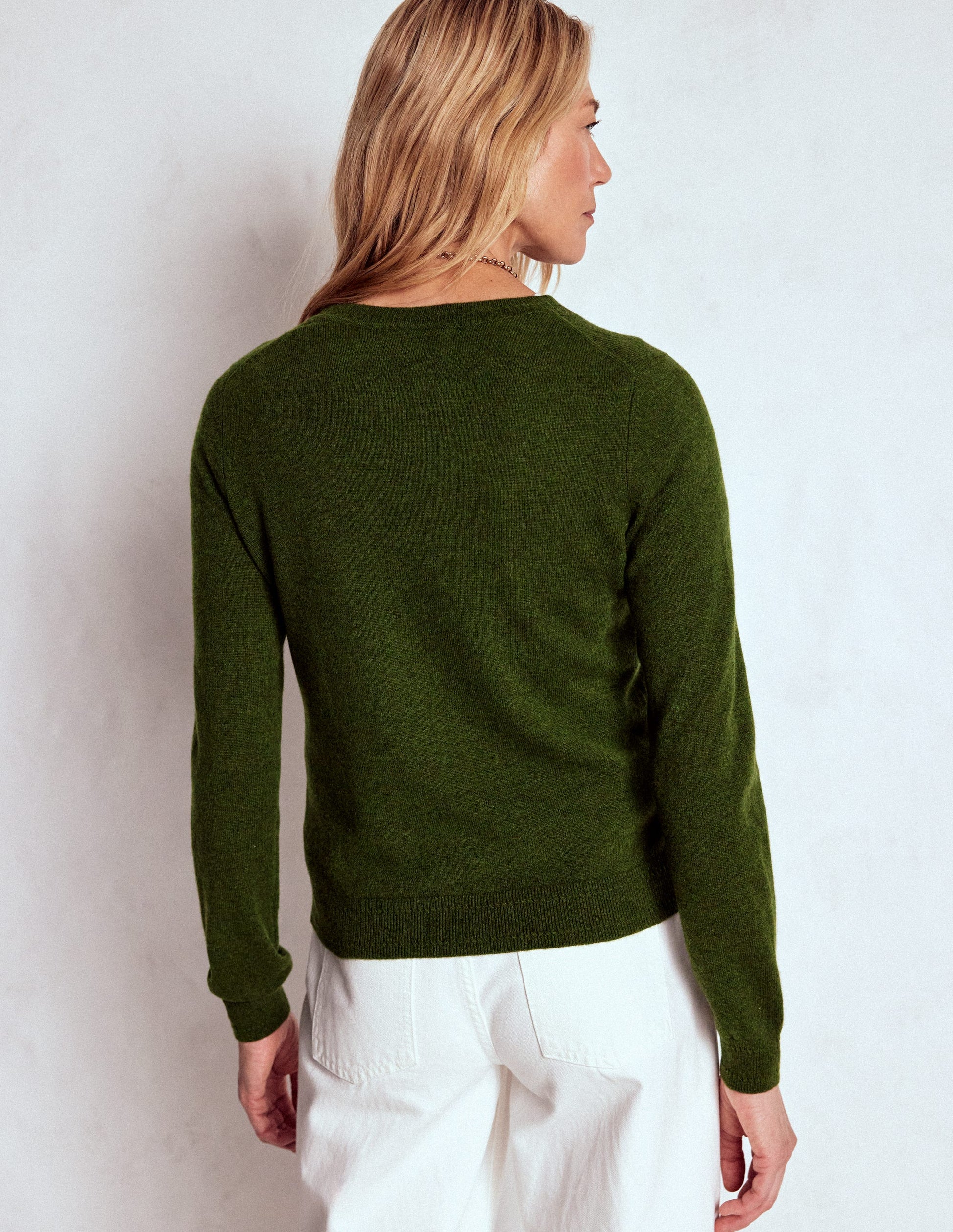 Eva Kaschmirpullover mit Rundhalsausschnitt-Blattgrün Meliert-3