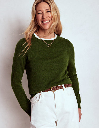 Eva Kaschmirpullover mit Rundhalsausschnitt-Blattgrün Meliert-4