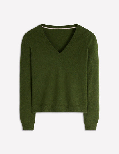 Eva Kaschmirpullover mit V-Ausschnitt-Kohlblatt Meliert-4