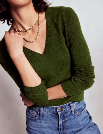 Eva Kaschmirpullover mit V-Ausschnitt-Kohlblatt Meliert-2