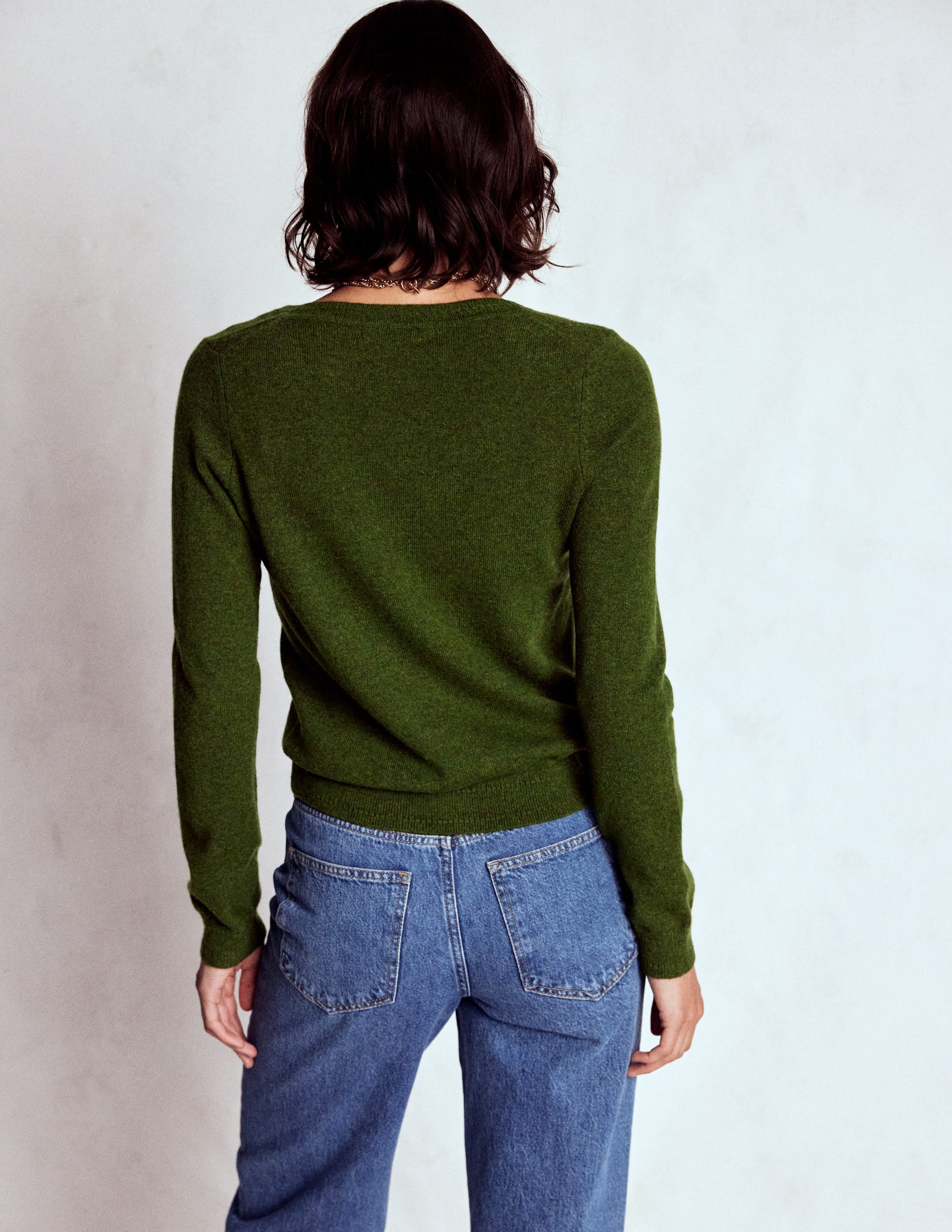 Pull Eva col V en cachemire-Vert feuille chiné - Image 3
