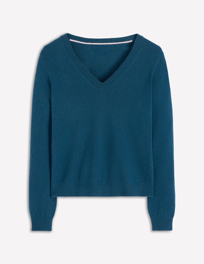 Pull Eva col V en cachemire-Bleu marine-5
