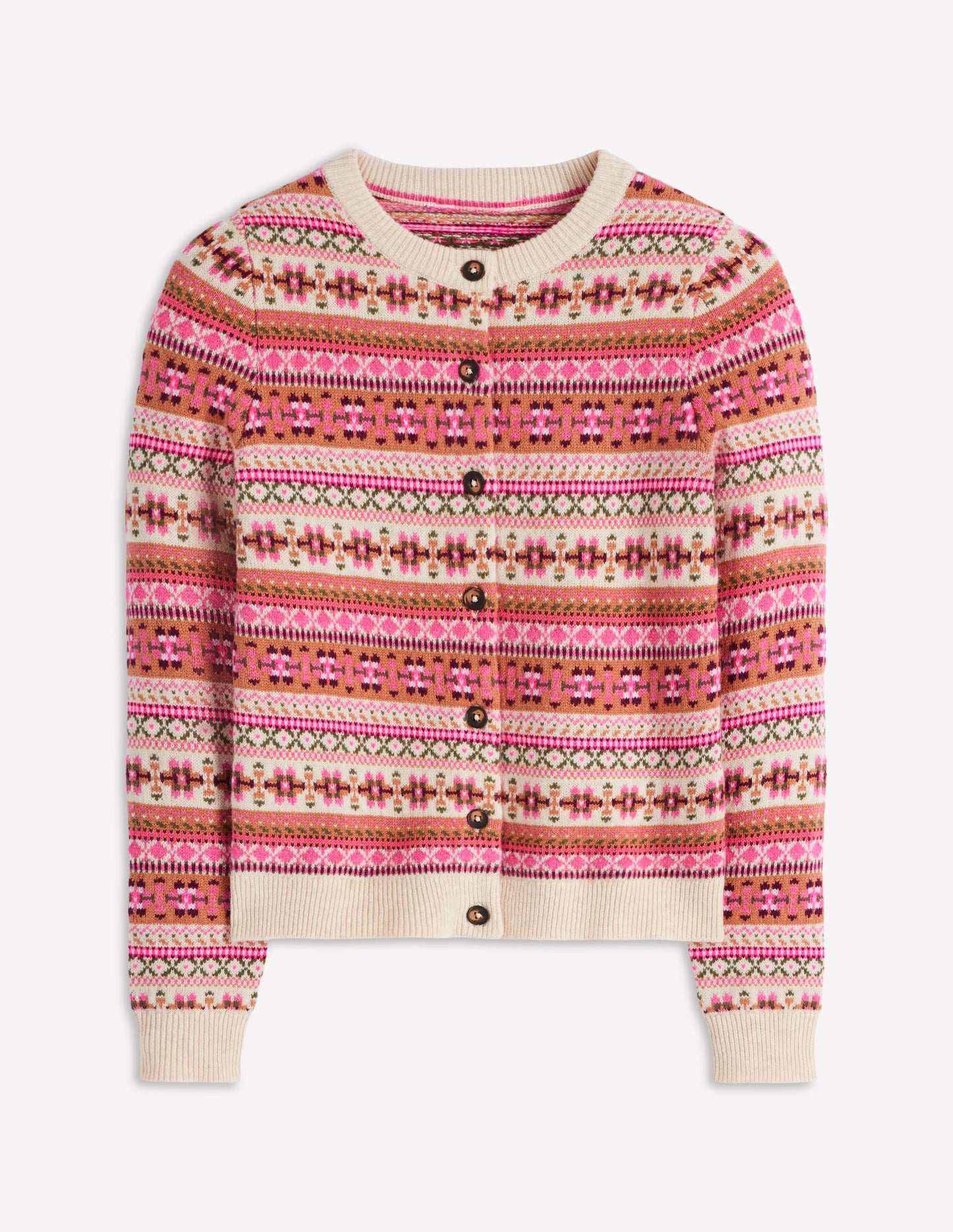 Cardigan Edie à motif jacquard-Motif jacquard traditionnel rose