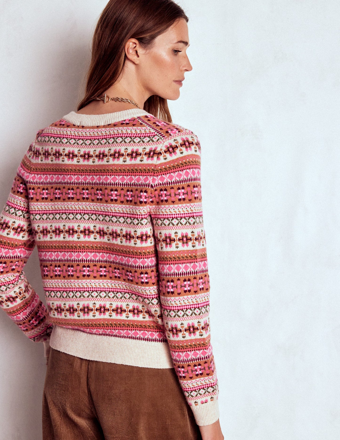 Cardigan Edie à motif jacquard-Motif jacquard traditionnel rose