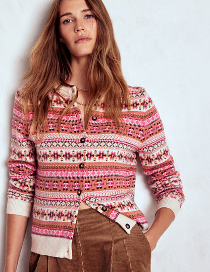 Cardigan Edie à motif jacquard-Motif jacquard traditionnel rose-5