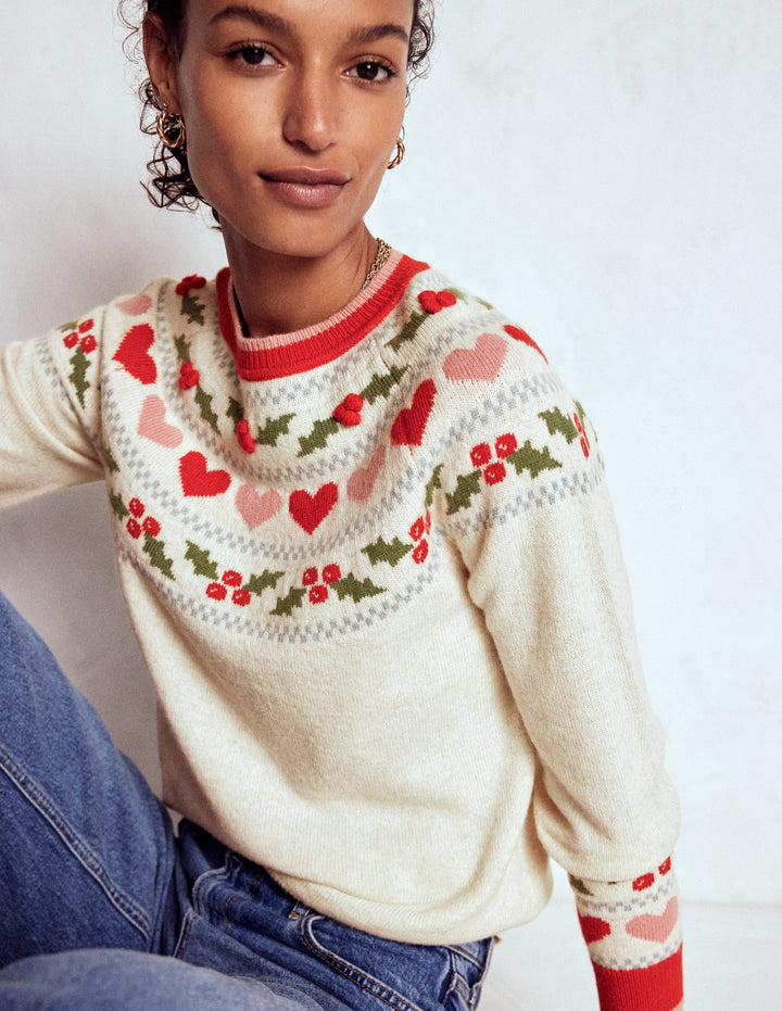 Edie Fair-Isle-Pullover-Haferbeige meliert, Holly