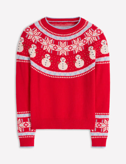 Edie Fair-Isle-Pullover-Rot, Schneemann-7