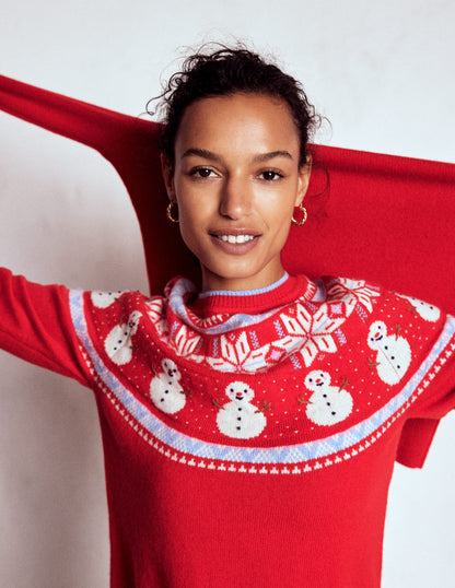 Edie Fair-Isle-Pullover-Rot, Schneemann-4
