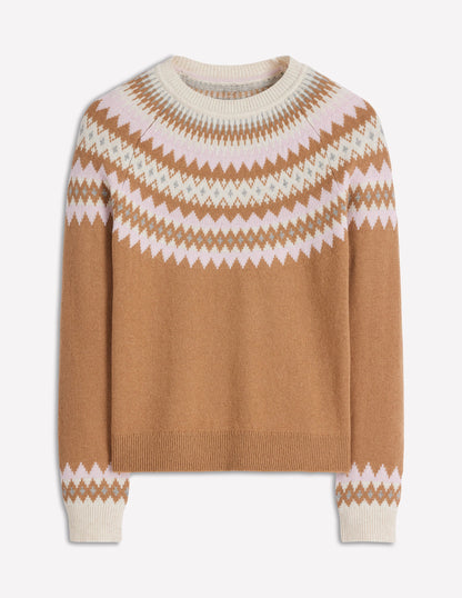 Pull Edie à motif jacquard-Motif jacquard camel chiné-7