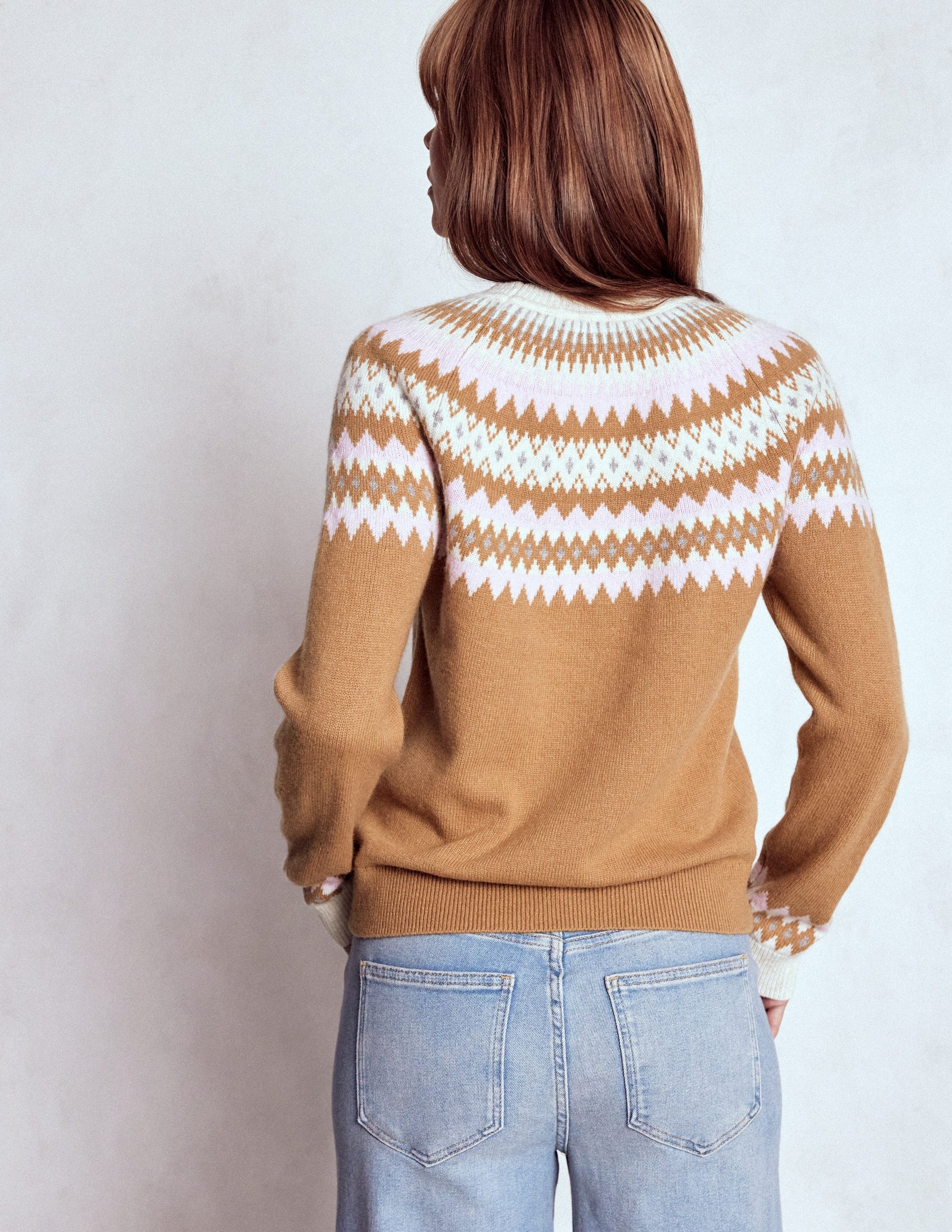 Pull Edie à motif jacquard-Motif jacquard camel chiné-4