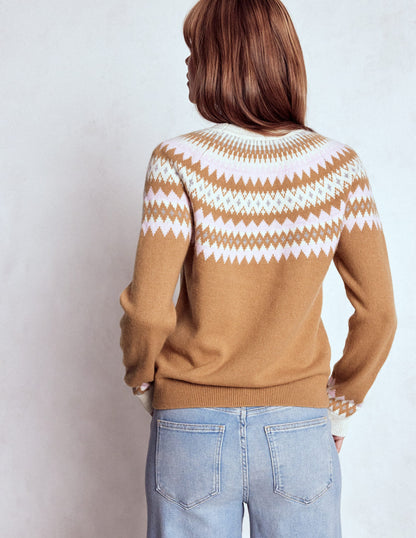 Pull Edie à motif jacquard-Motif jacquard camel chiné-4