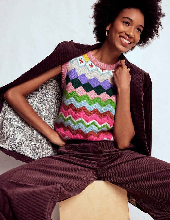 Eleanor Fair-Isle-Pullunder-Rosa Klassisches Fair-Isle