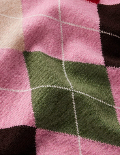 Lydia Kaschmirpullover-Rosa, Braun und Grün, Argyle-6