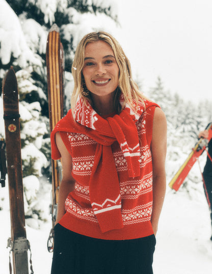 Edie Fair-Isle-Top-Mohnrot, Warmes Naturweiß-6