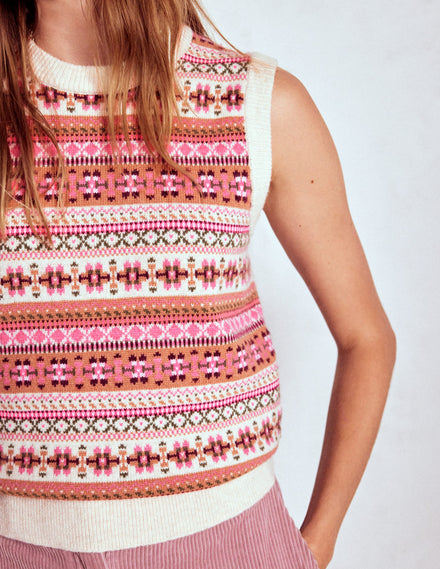 Edie Fair-Isle-Top-Rosa Klassisches Fair-Isle