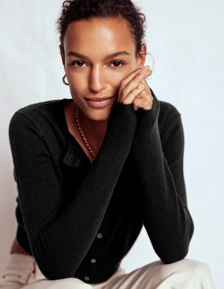 Eva Verkürzte Strickjacke aus Kaschmir-Schwarz