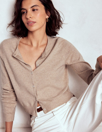 Eva Verkürzte Strickjacke aus Kaschmir-Graubraun Meliert-1
