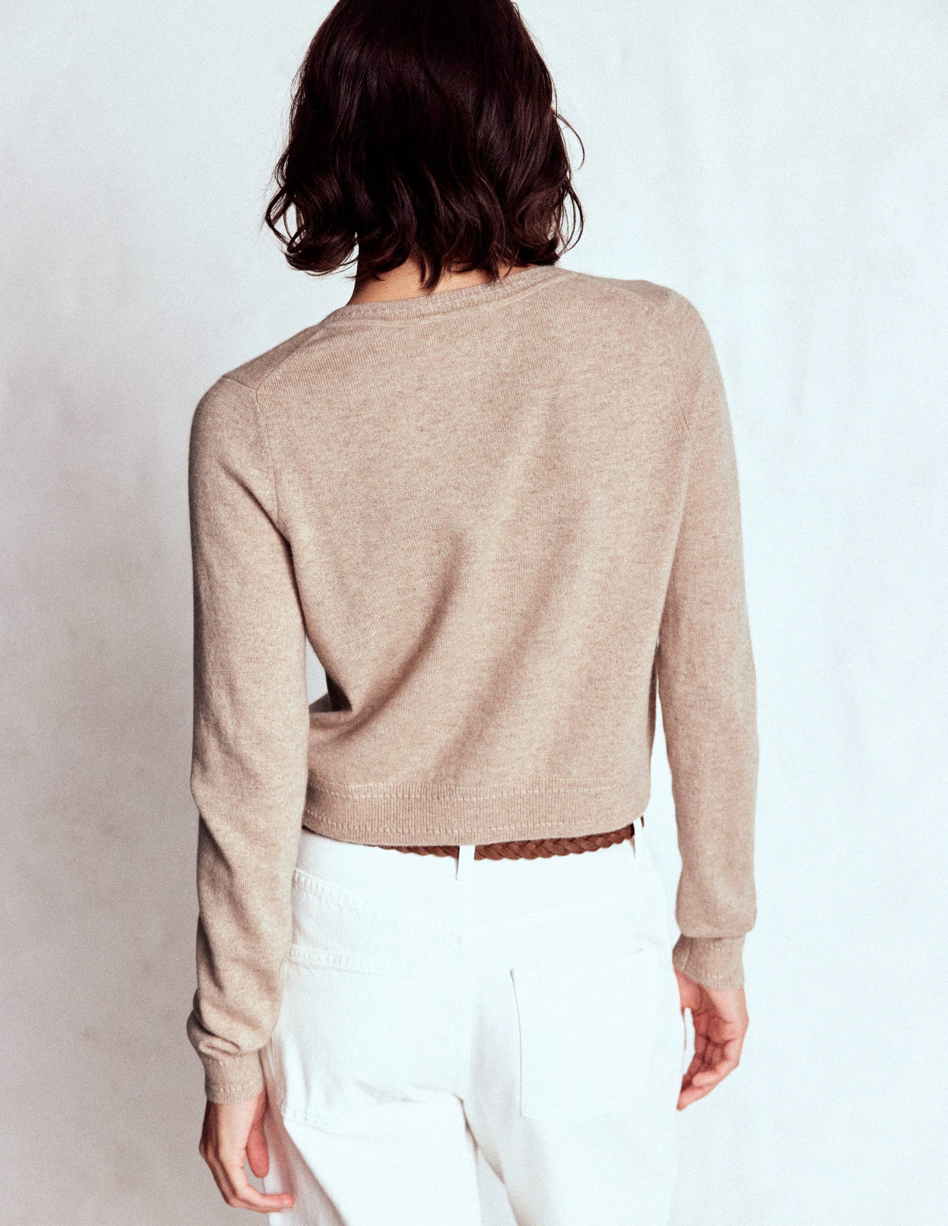 Eva Verkürzte Strickjacke aus Kaschmir-Graubraun Meliert-3