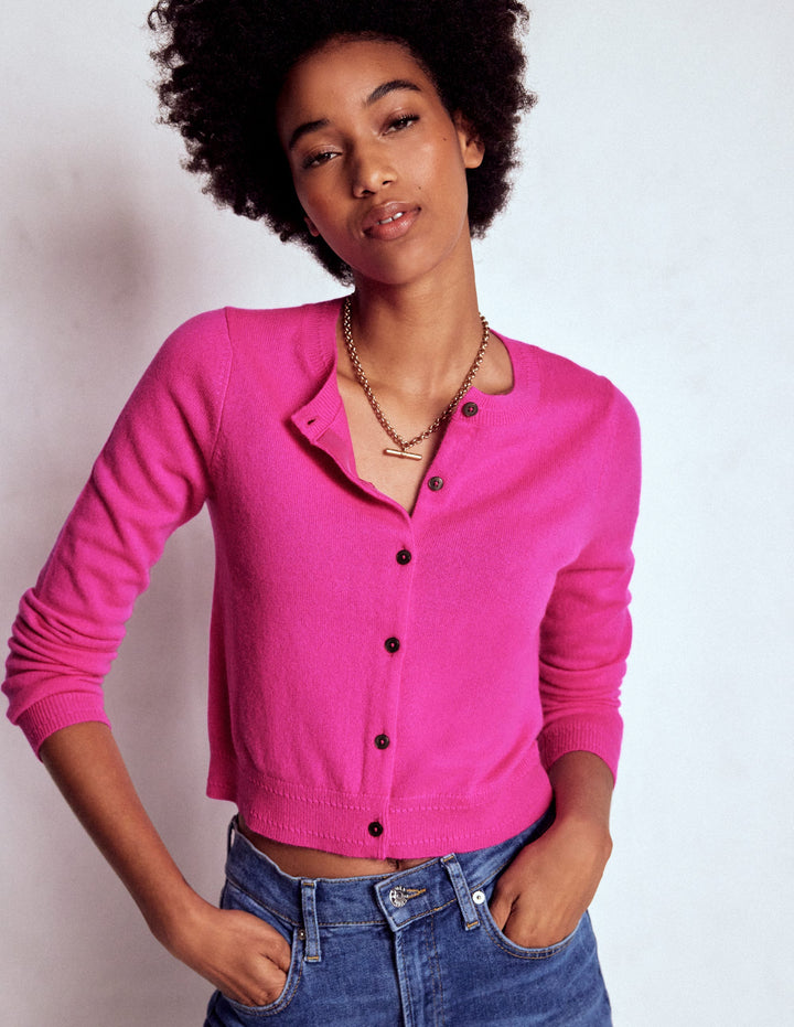 Eva Verkürzte Strickjacke aus Kaschmir-Farbenfrohes Stiefmütterchen