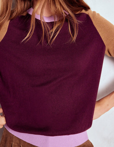 Pull Meg à manches raglan-Violet, colourblock