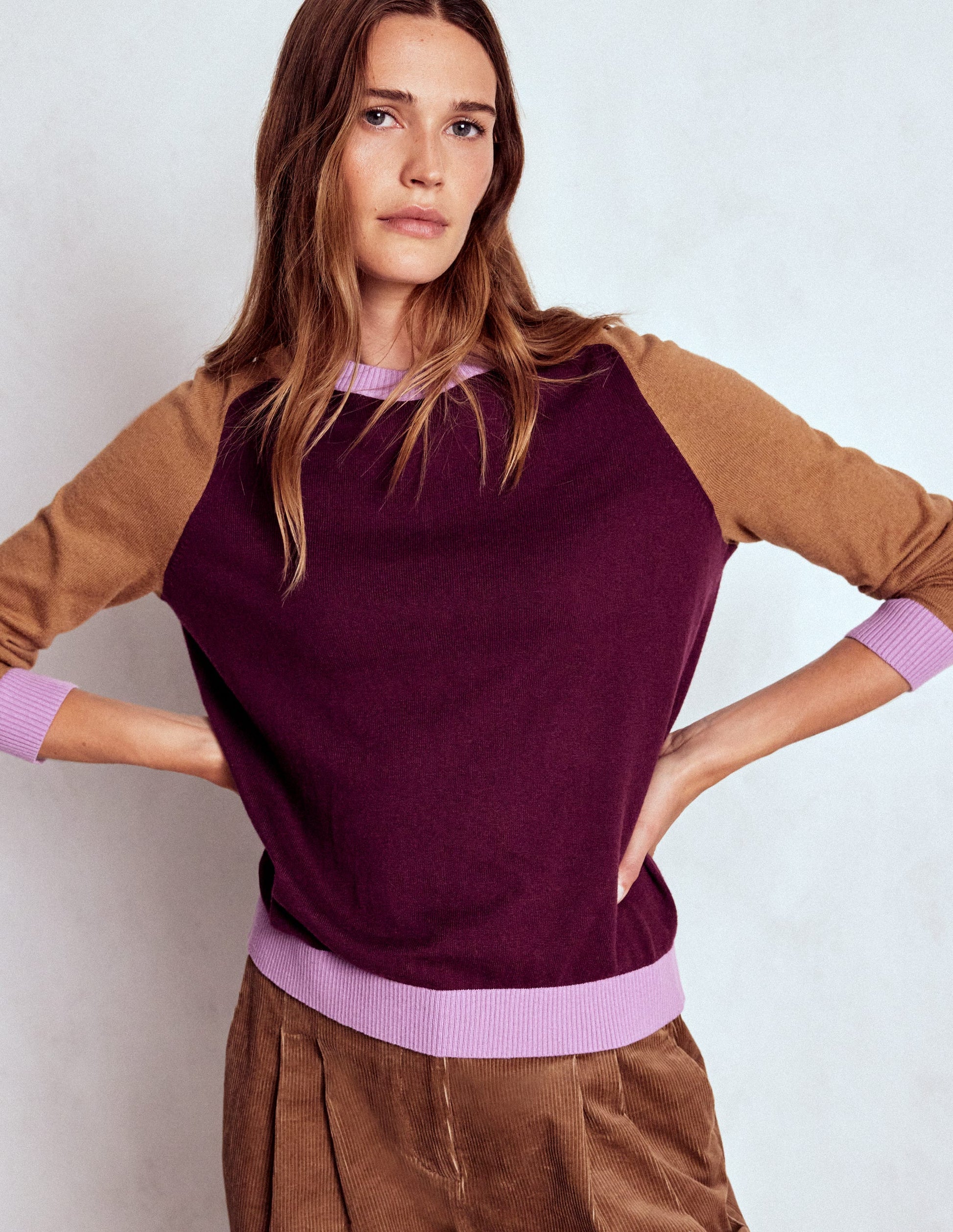 Pull Meg à manches raglan-Violet, colourblock-5