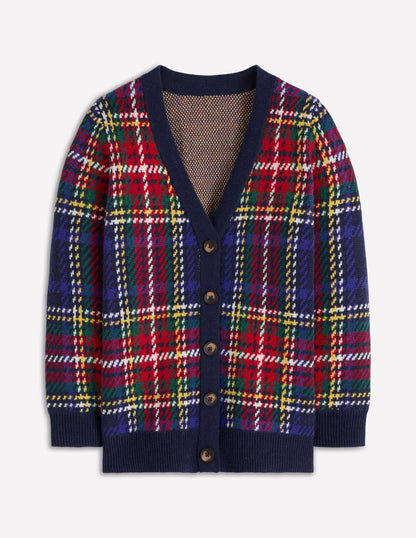 Quinn Strickjacke im Boyfriend-Stil-Marineblau, Grün und Rot Kariert-5
