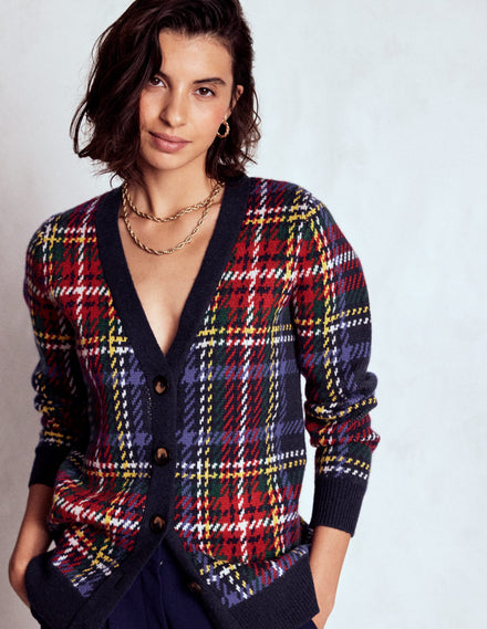 Gilet boyfriend Quinn-Carreaux bleu marine, verts et rouges
