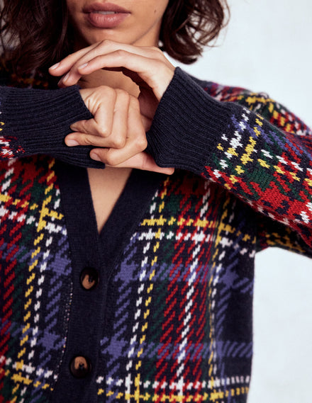 Gilet boyfriend Quinn-Carreaux bleu marine, verts et rouges