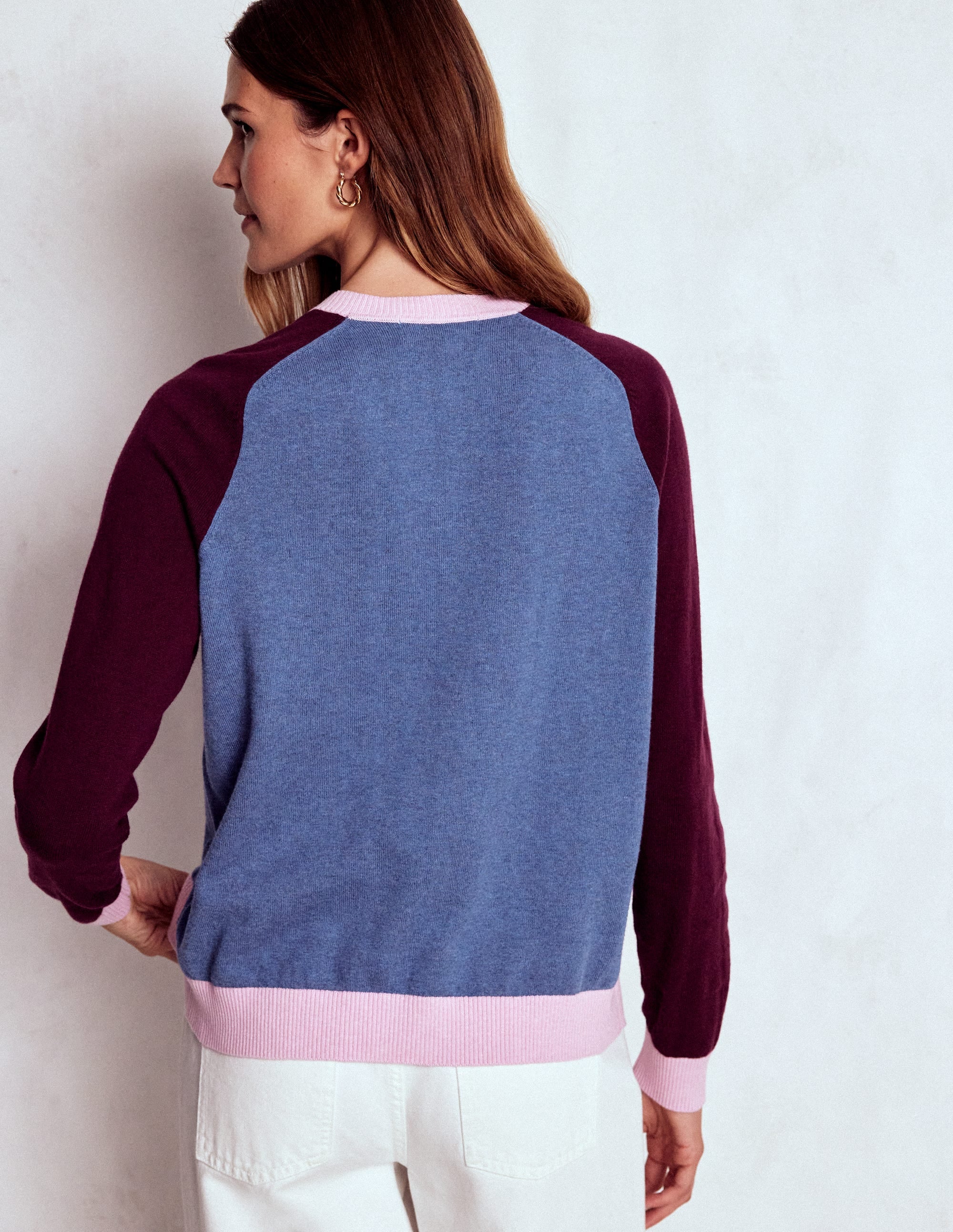 Cardigan Meg à manches raglan-Bleu port, colourblock - Image 3