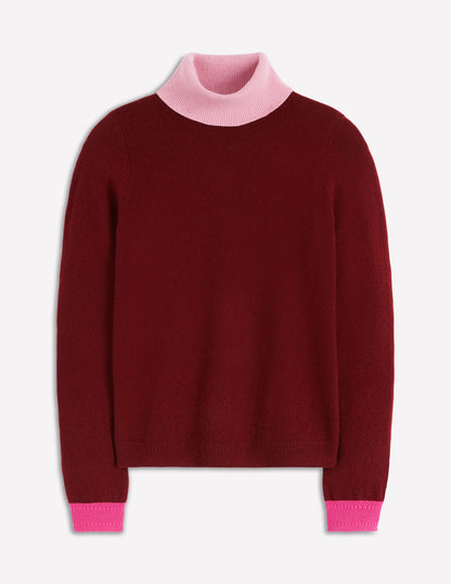 Eva Kaschmir-Rollkragenpullover-Kastanie, Blockfarben-6
