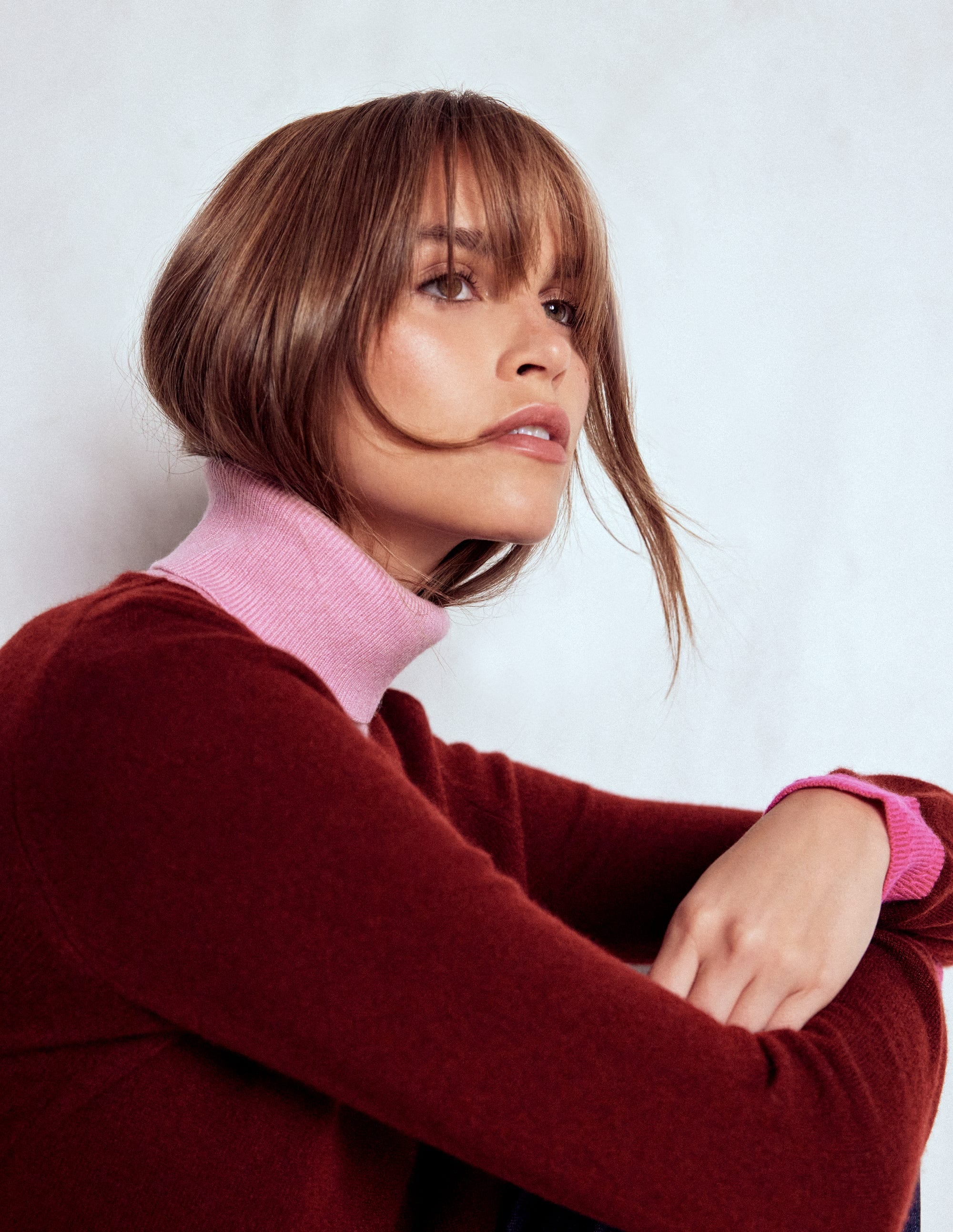 Eva Kaschmir-Rollkragenpullover-Kastanie, Blockfarben - Image 2
