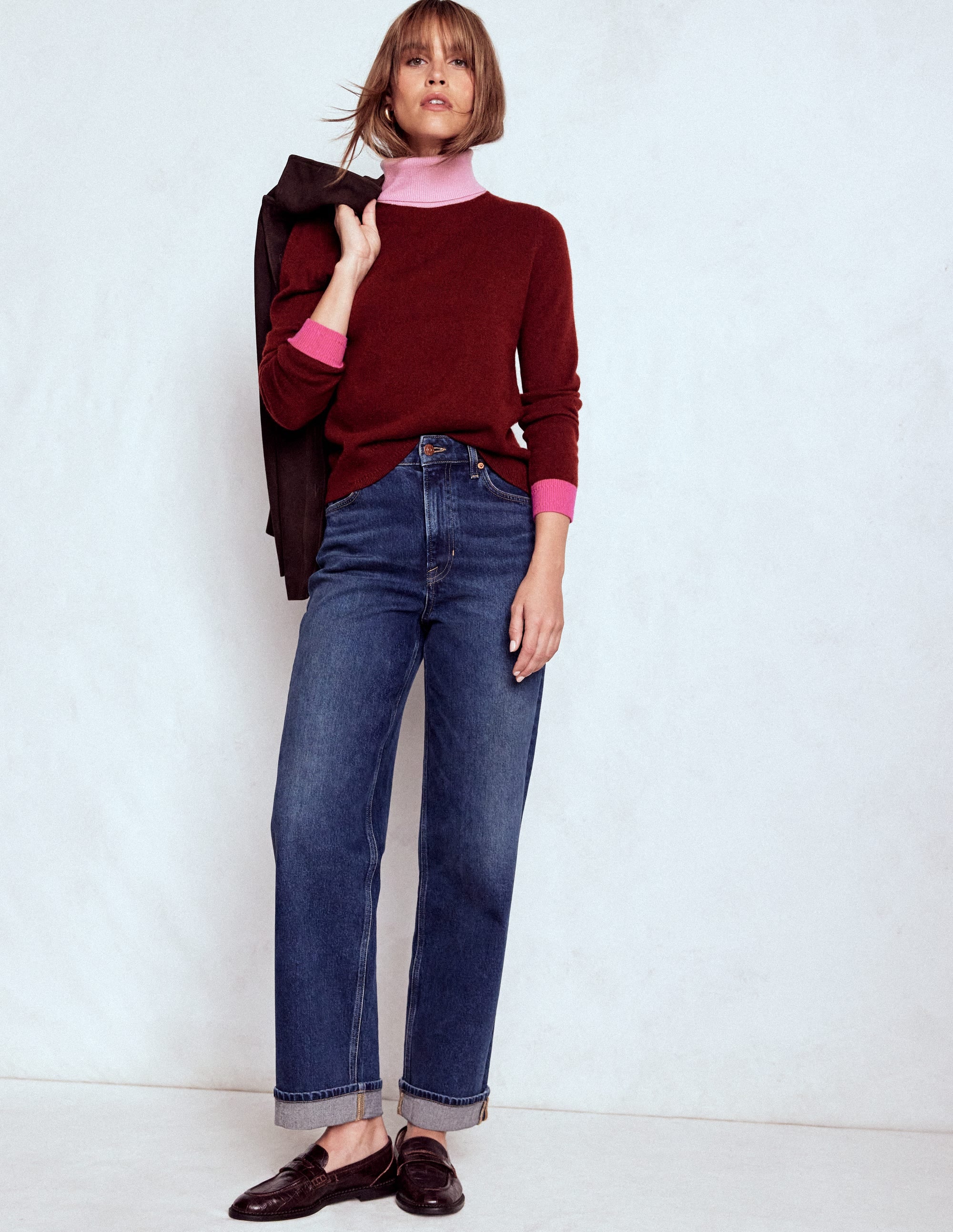 Eva Kaschmir-Rollkragenpullover-Kastanie, Blockfarben - Image 5