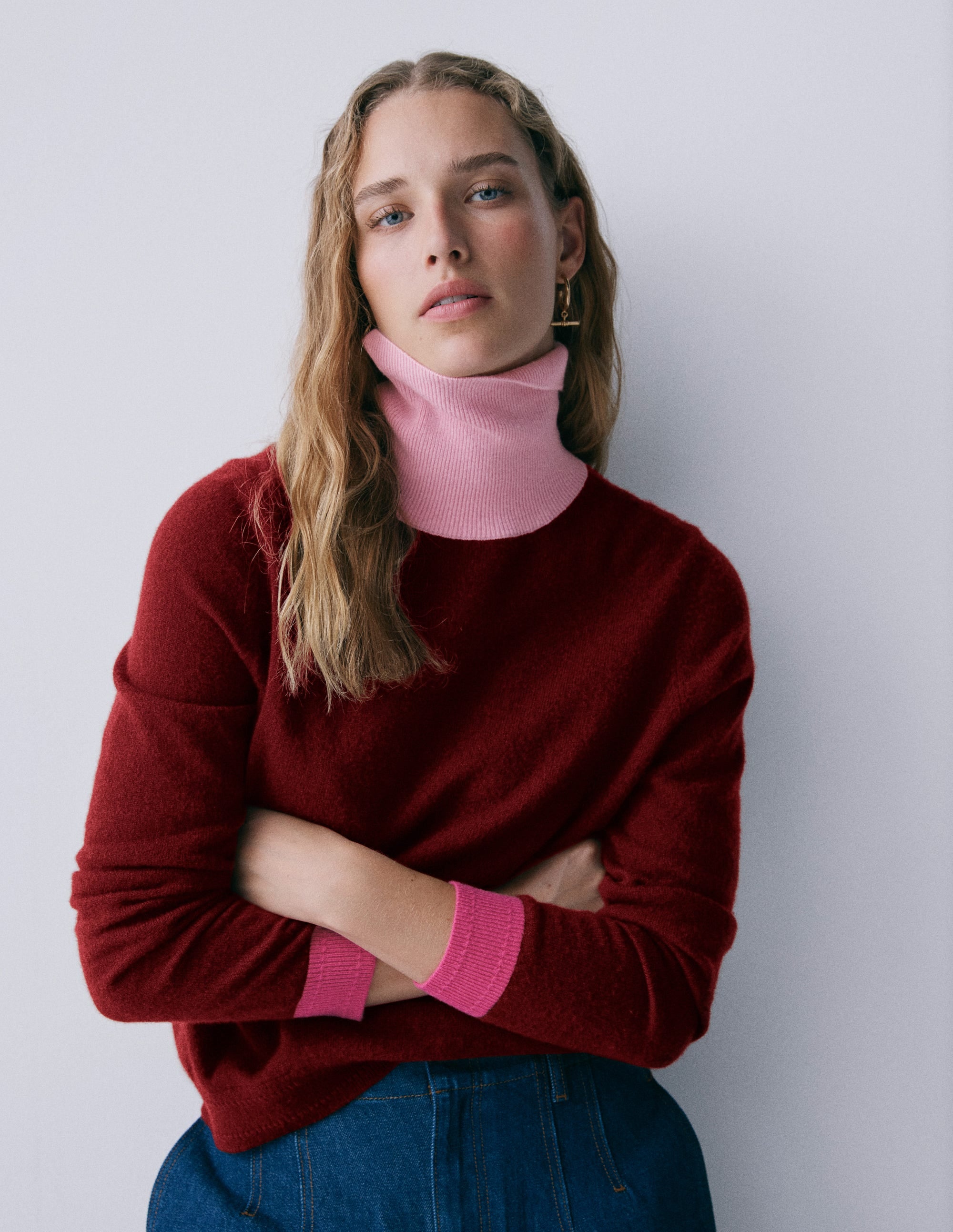 Eva Kaschmir-Rollkragenpullover-Kastanie, Blockfarben - Image 6