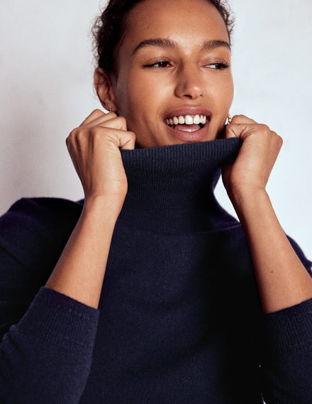 Eva Kaschmir-Rollkragenpullover-Marineblau