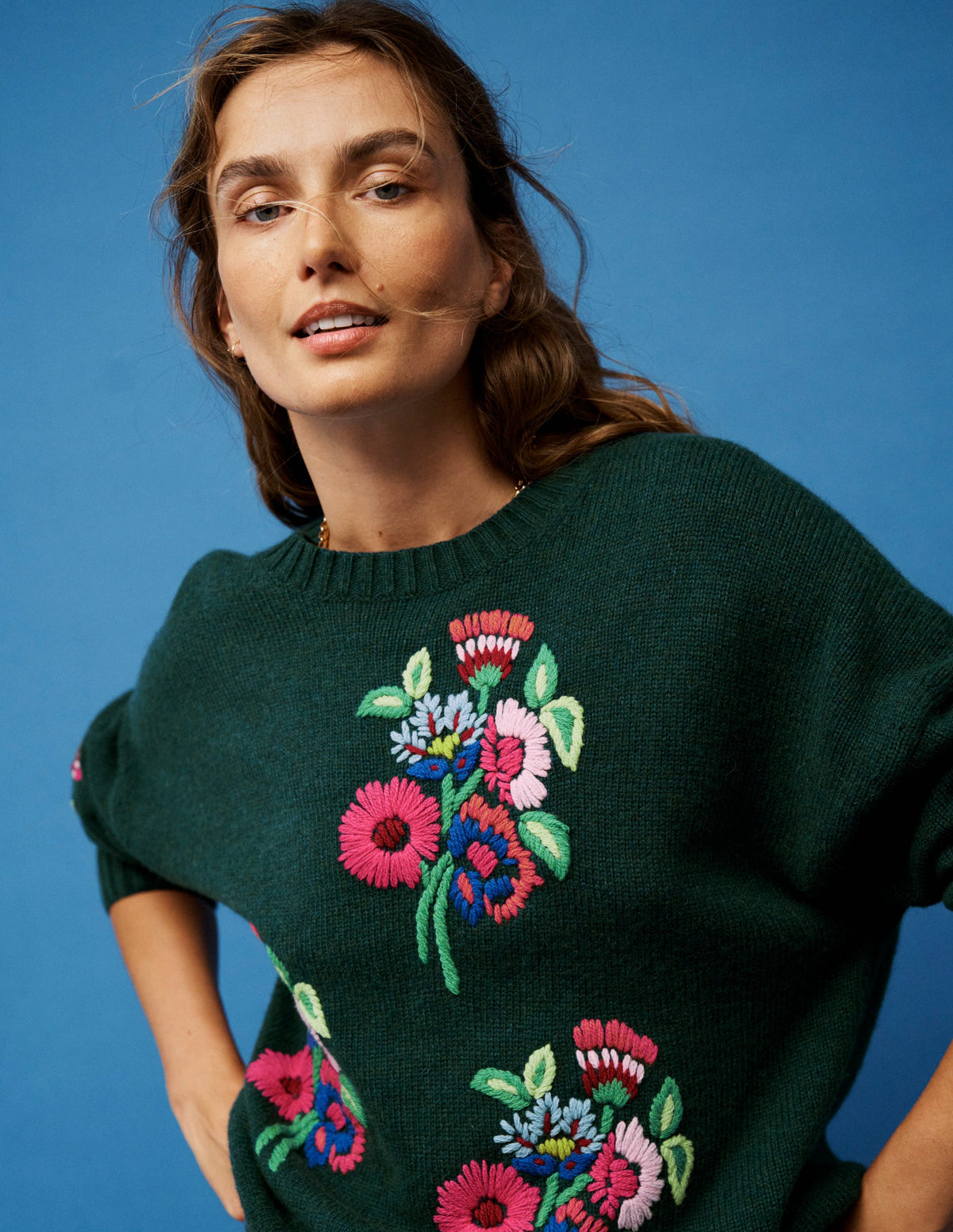 Pull Natalie brodé-Bouquets émeraude nocturne - Image 7