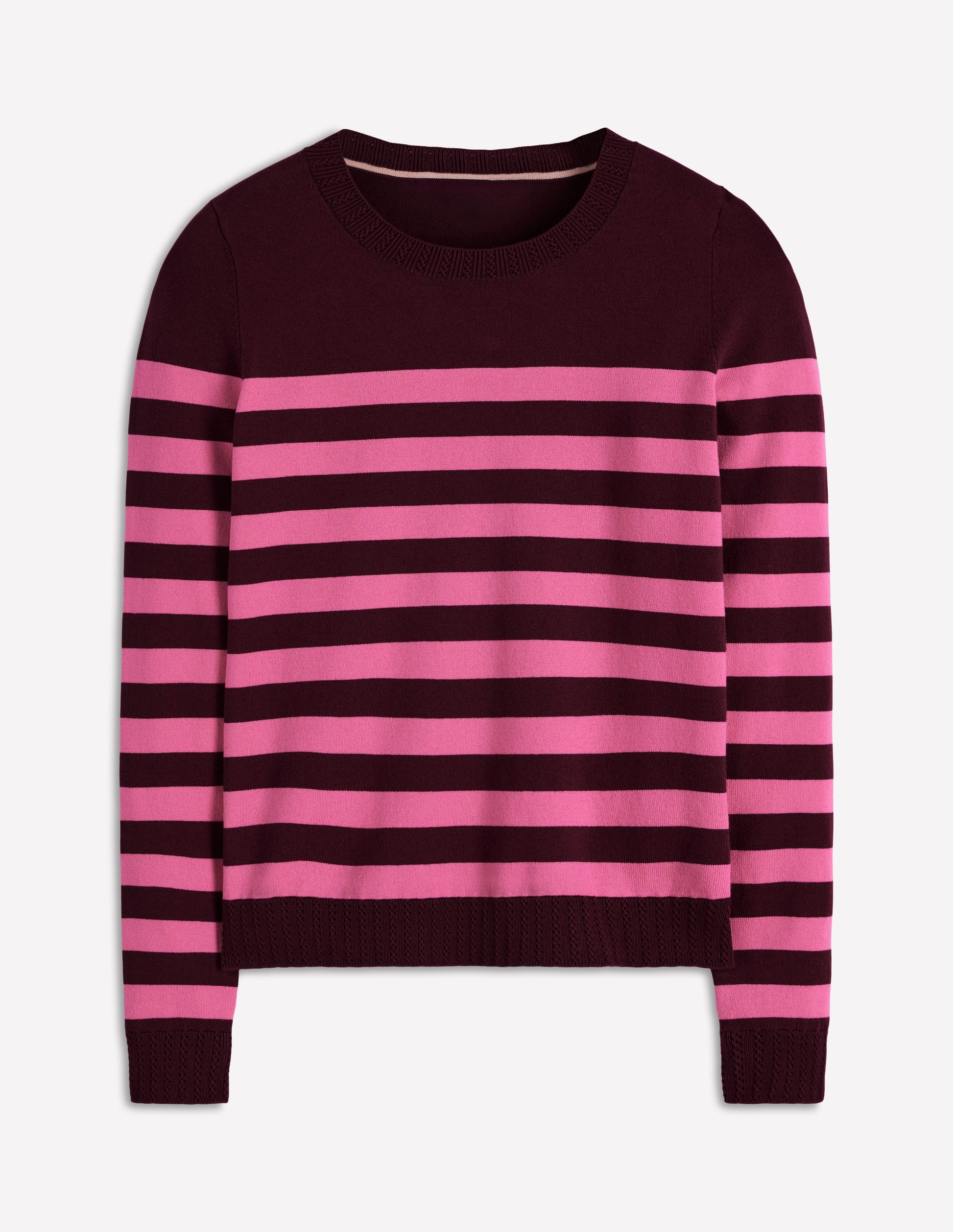 Emilia Baumwollpullover mit Rundhalsausschnitt-Kastanie/Rosa Streifen-5
