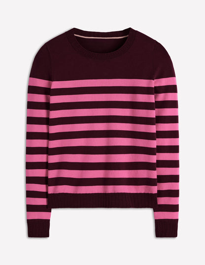 Emilia Baumwollpullover mit Rundhalsausschnitt-Kastanie/Rosa Streifen-5