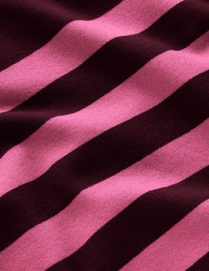 Emilia Baumwollpullover mit Rundhalsausschnitt-Kastanie/Rosa Streifen-6