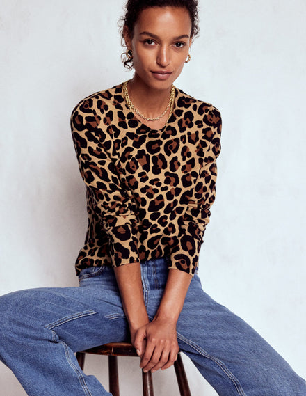 Pull col rond Emilia en coton-Motif Cheetah Pop