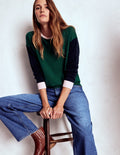 Lara Lockerer Baumwollpullover-Dunkles Smaragdgrün, Marineblau
